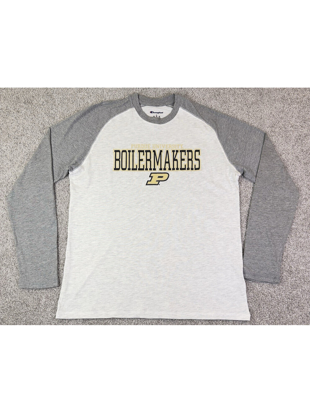 Champion Purdue Boilermakers T-Shirt Mens L Gray Long Sleeve Raglan VTG Style